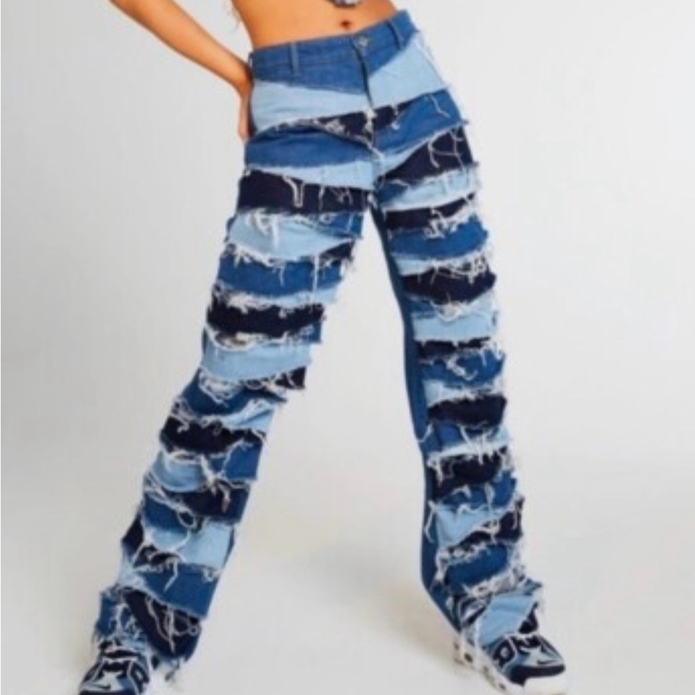 NWT Jaded London two tone layered denim boyfriend fit ripped jeans sz 25